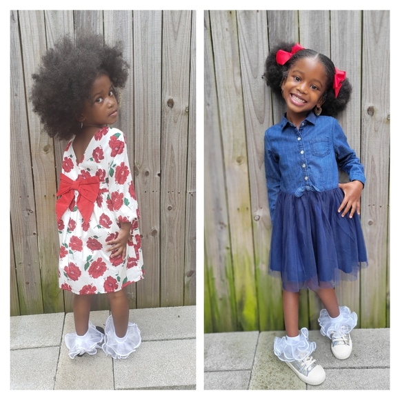 OshKosh B'gosh Denim Dress and Crown & Ivy Toddler Girls Long Sleeve Bow Dress - Picture 2 of 9